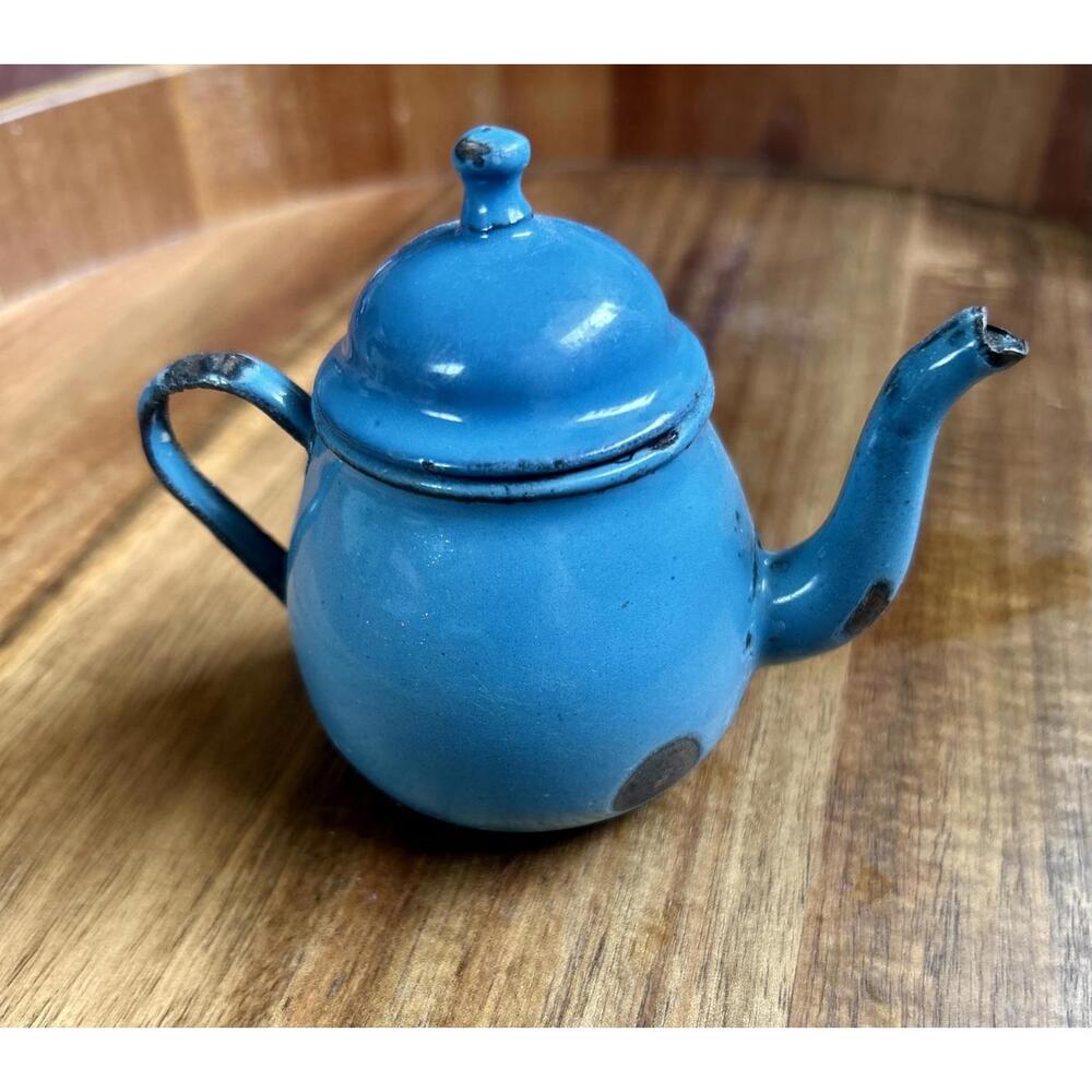 Miniature Blue Enamel Tea Set